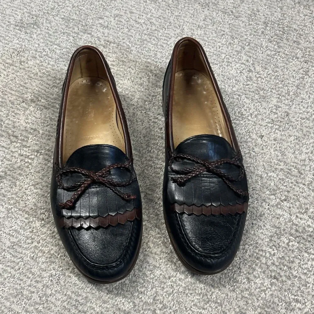 Allen Edmonds Woodstock Loafers Mens 10 C Black Leather Kiltie Woven Tie Moc Toe
